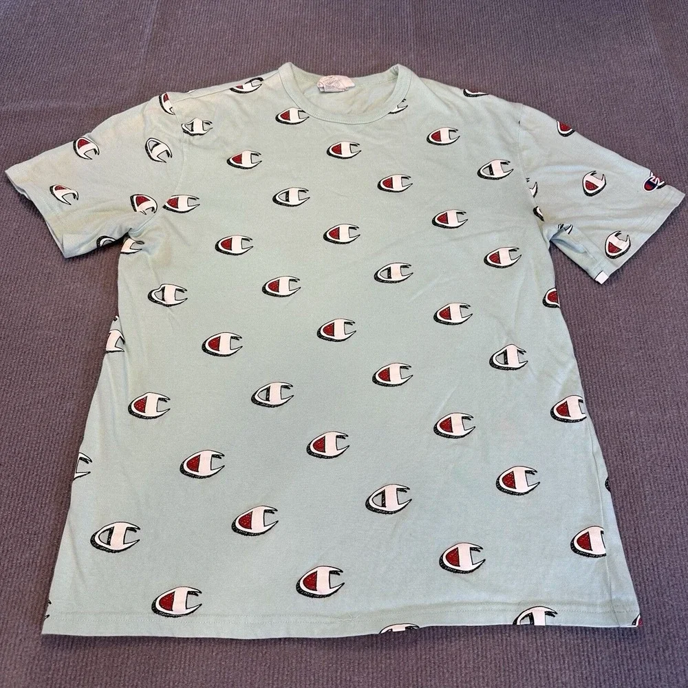 Champion Men's Short‎ Sleeve Large 100% Cotton Vintage All Over Print - Picture 2 of 6